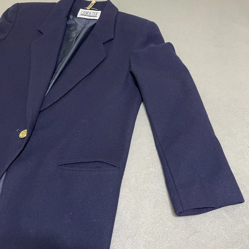 Vtg Womens WOOL BLAZER JACKET Gold Accent Buttons Preppy 90s Academic‎ Navy Sz 8